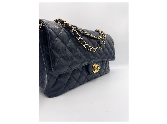 Borsa Chanel Classic Flap Media in Pelle Caviar Nera Nero - vista 3
