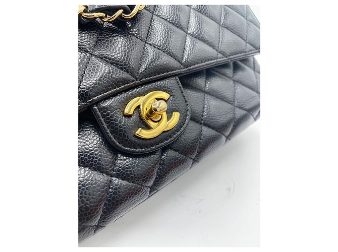 Borsa Chanel Classic Flap Media in Pelle Caviar Nera Nero - vista 4