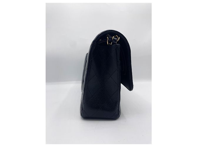 Borsa Chanel Classic Flap Media in Pelle Caviar Nera Nero - vista 7