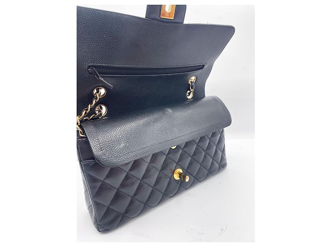 Borsa Chanel Classic Flap Media in Pelle Caviar Nera Nero - vista 9