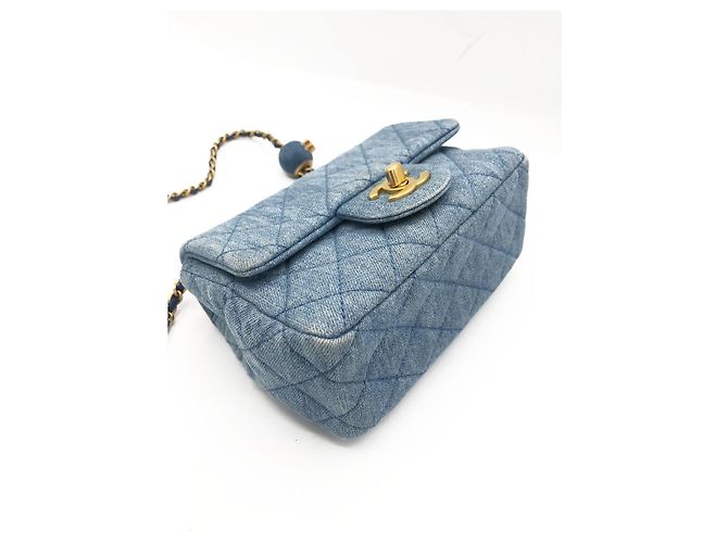 Chanel Mini Classic Flap Pearl Crush Borsa Denim Blu - vista 10