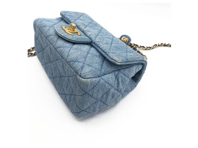 Chanel Mini Classic Flap Pearl Crush Borsa Denim Blu - vista 11