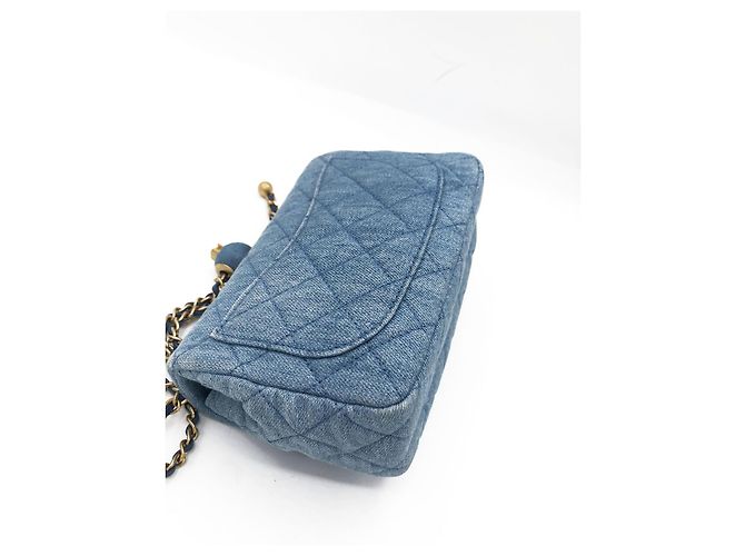 Chanel Mini Classic Flap Pearl Crush Borsa Denim Blu - vista 12