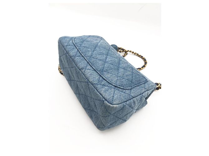 Chanel Mini Classic Flap Pearl Crush Borsa Denim Blu - vista 13