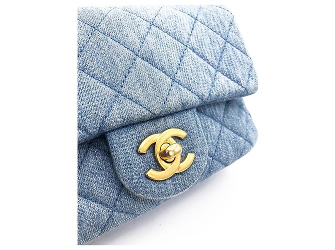 Chanel Mini Classic Flap Pearl Crush Borsa Denim Blu - vista 14