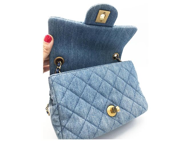 Chanel Mini Classic Flap Pearl Crush Borsa Denim Blu - vista 15