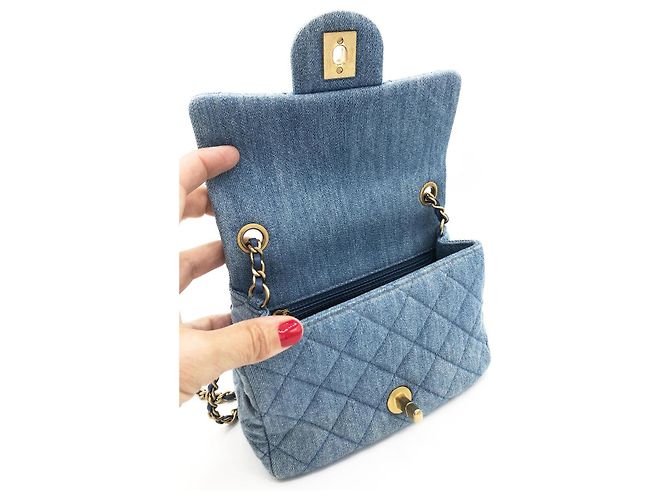 Chanel Mini Classic Flap Pearl Crush Borsa Denim Blu - vista 16