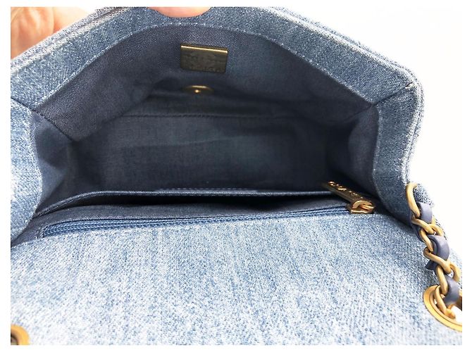 Chanel Mini Classic Flap Pearl Crush Borsa Denim Blu - vista 18