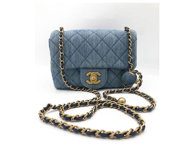 Chanel Mini Classic Flap Pearl Crush Borsa Denim Blu - vista 2