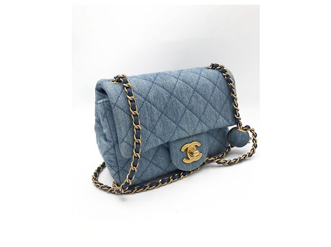Chanel Mini Classic Flap Pearl Crush Borsa Denim Blu - vista 3