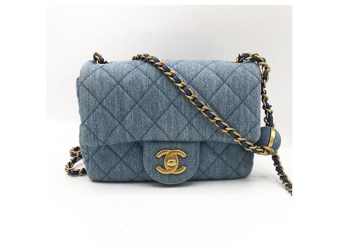 Chanel Mini Classic Flap Pearl Crush Borsa Denim Blu - vista 4