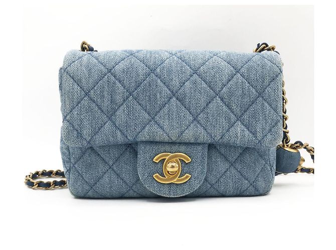 Chanel Mini Classic Flap Pearl Crush Borsa Denim Blu - vista 5