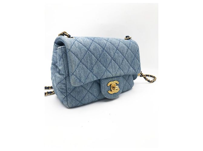 Chanel Mini Classic Flap Pearl Crush Borsa Denim Blu - vista 6