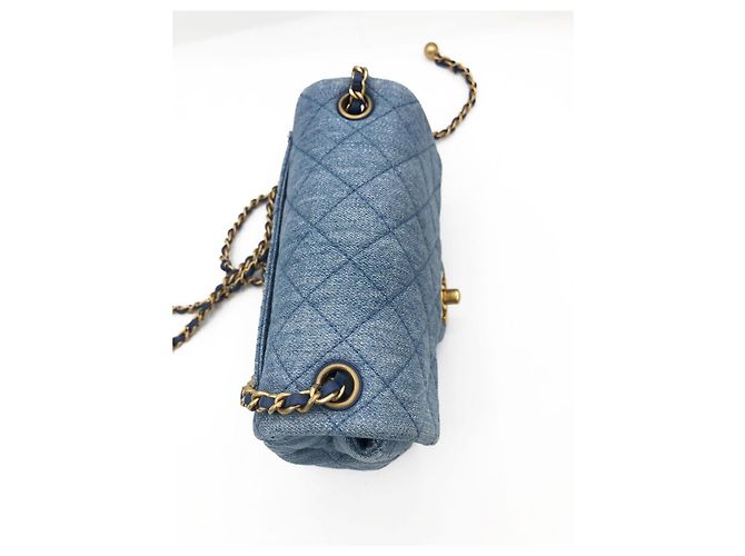 Chanel Mini Classic Flap Pearl Crush Borsa Denim Blu - vista 7