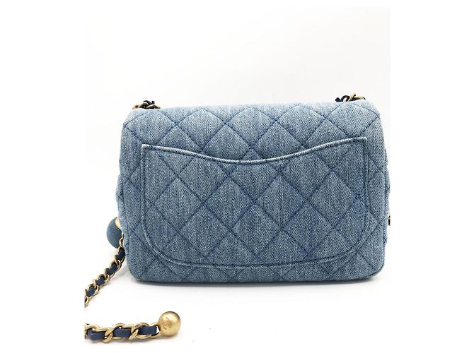 Chanel Mini Classic Flap Pearl Crush Borsa Denim Blu - vista 8