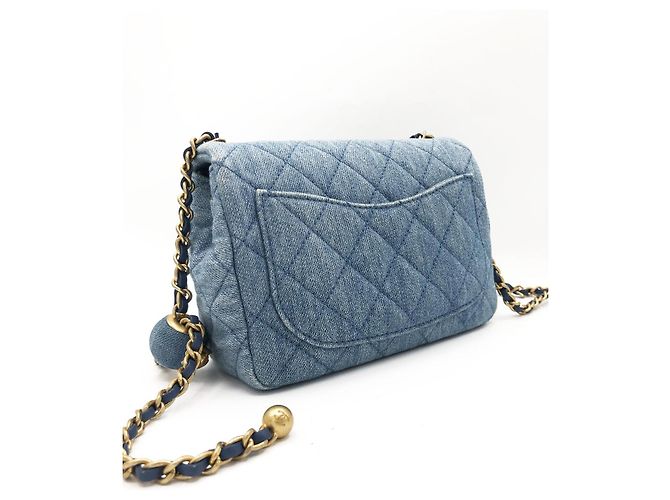 Chanel Mini Classic Flap Pearl Crush Borsa Denim Blu - vista 9