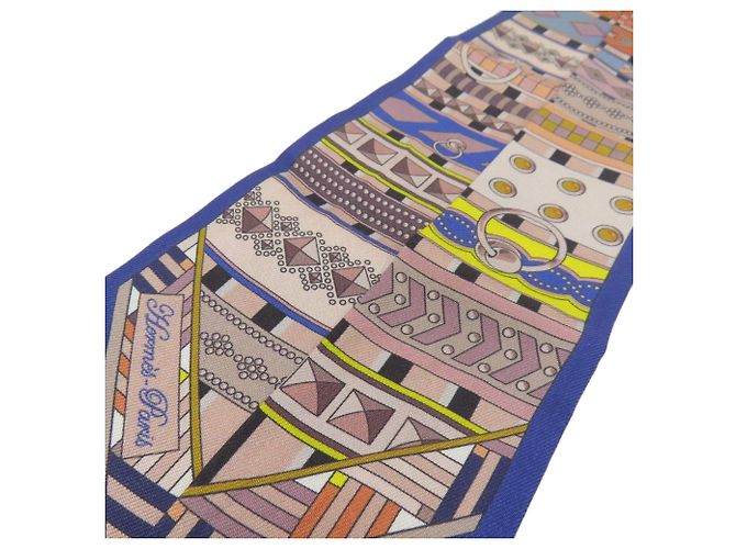 Hermès Twilly Schal aus Seide Beige Navy Blau Marineblau - Ansicht 2