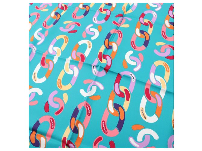 Pañuelo de seda Chanel Coco Mark Chain Pattern Multicolor Verde - vista 4