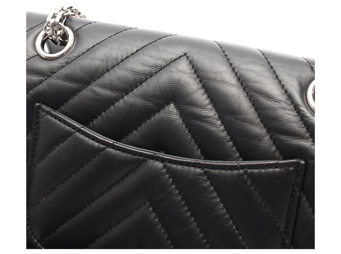 Borsa a Spalla Chanel 2.55 V-stitch Chevron Nero - vista 8