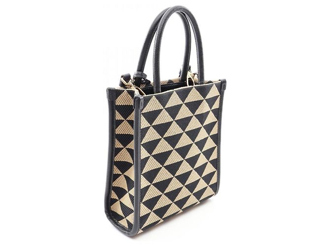 Mini borsa 2-Way in jacquard Triangolo Prada Nero Beige - vista 2