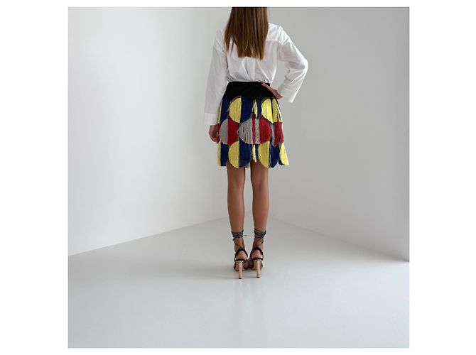 Autre Marque Marco de Vincenzo Fransenrock Resort 2016 Runway Schwarz Rot Blau Grau Gelb - Ansicht 10