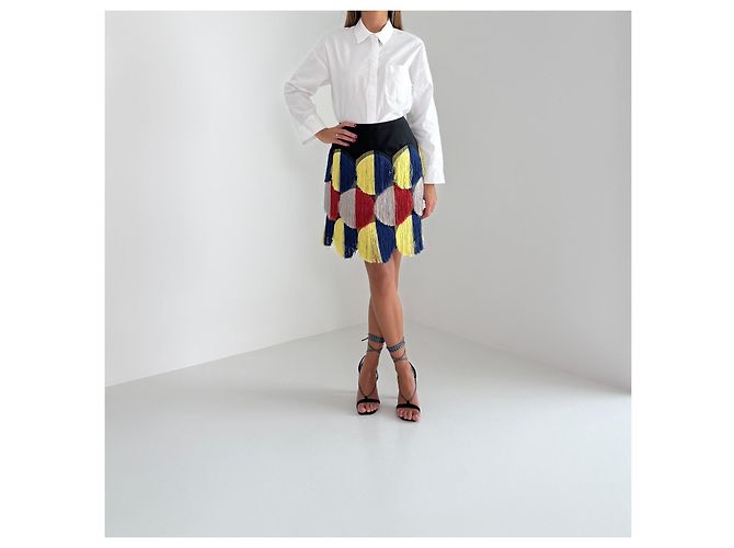 Autre Marque Marco de Vincenzo Fransenrock Resort 2016 Runway Schwarz Rot Blau Grau Gelb - Ansicht 2