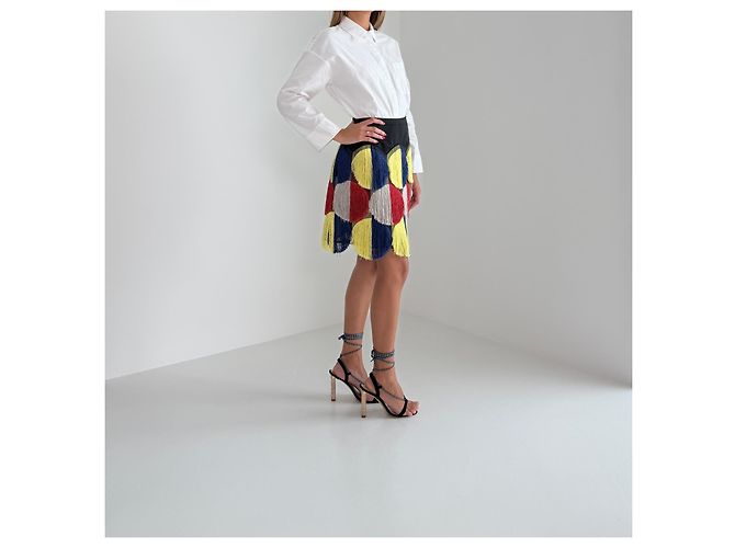 Autre Marque Marco de Vincenzo Fransenrock Resort 2016 Runway Schwarz Rot Blau Grau Gelb - Ansicht 5