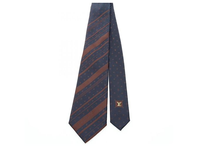 Louis Vuitton Monogram Stripe Silk Tie Brown Navy blue - view 2