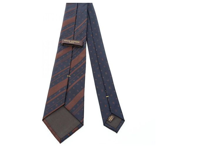 Louis Vuitton Monogram Stripe Silk Tie Brown Navy blue - view 3