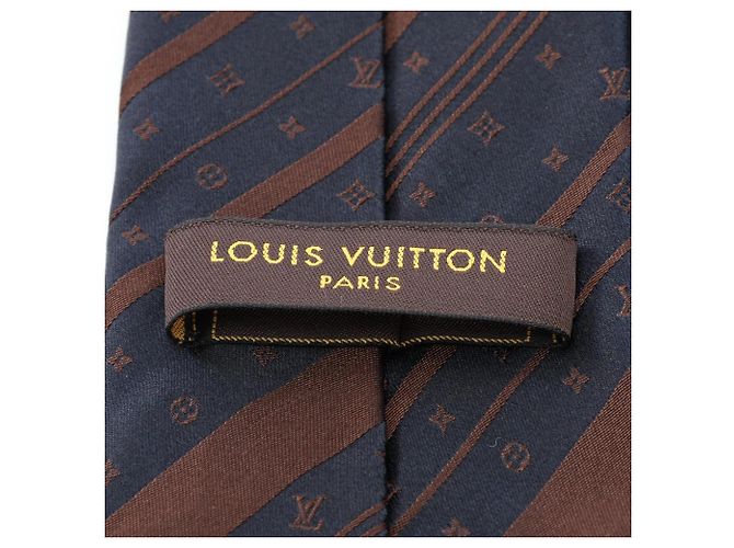 Louis Vuitton Monogram Stripe Silk Tie Brown Navy blue - view 4