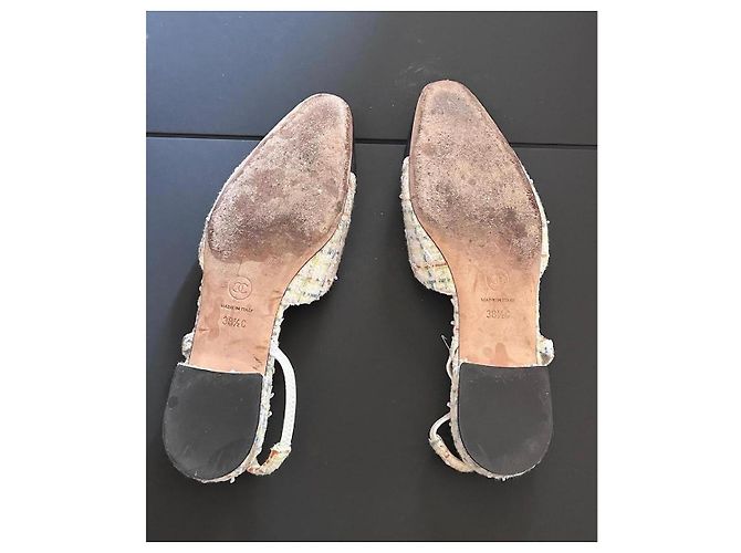 Chanel Ballerine Slingback in Tweed Multicolore Nero Bianco - vista 6