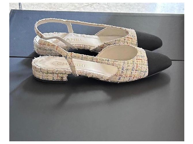 Chanel Ballerine Slingback in Tweed Multicolore Nero Bianco - vista 7