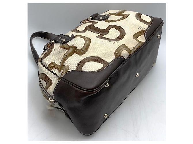 Borsa Tote Gucci Bamboo Horsebit Beige - vista 3
