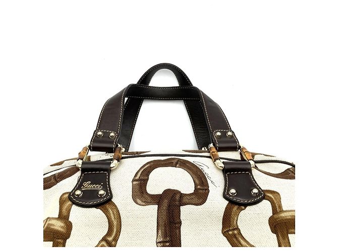 Borsa Tote Gucci Bamboo Horsebit Beige - vista 5