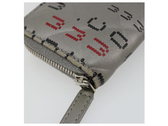 CHANEL Matelasse Typography Münzbeutel aus Lammleder Grau Silber CC Authentisch 184786A Braun - Ansicht 14
