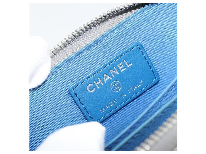CHANEL Matelasse Typography Münzbeutel aus Lammleder Grau Silber CC Authentisch 184786A Braun - Ansicht 17