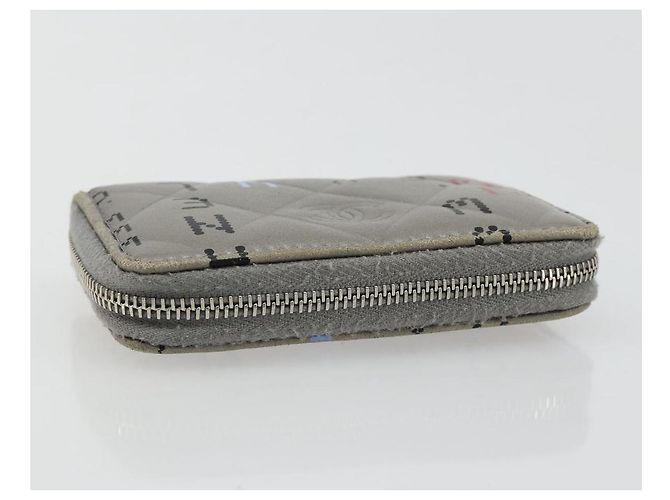 CHANEL Matelasse Typography Münzbeutel aus Lammleder Grau Silber CC Authentisch 184786A Braun - Ansicht 5