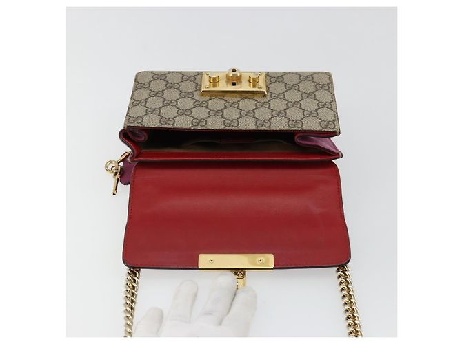 GUCCI GG Supreme Borsa a Spalla con Catena PVC Rosso Oro rosa 409487 Auth ka4696 - vista 10