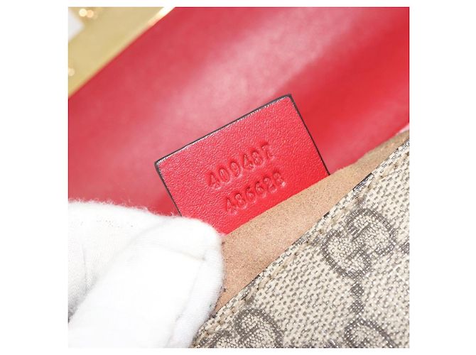 GUCCI GG Supreme Borsa a Spalla con Catena PVC Rosso Oro rosa 409487 Auth ka4696 - vista 12