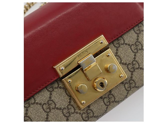 GUCCI GG Supreme Borsa a Spalla con Catena PVC Rosso Oro rosa 409487 Auth ka4696 - vista 18
