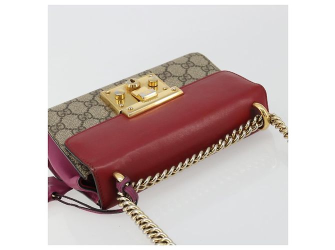 GUCCI GG Supreme Borsa a Spalla con Catena PVC Rosso Oro rosa 409487 Auth ka4696 - vista 6