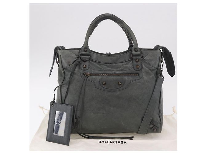 Borsa BALENCIAGA Vero in Pelle 2way Grigia 235216 Auth 185366V - vista 12