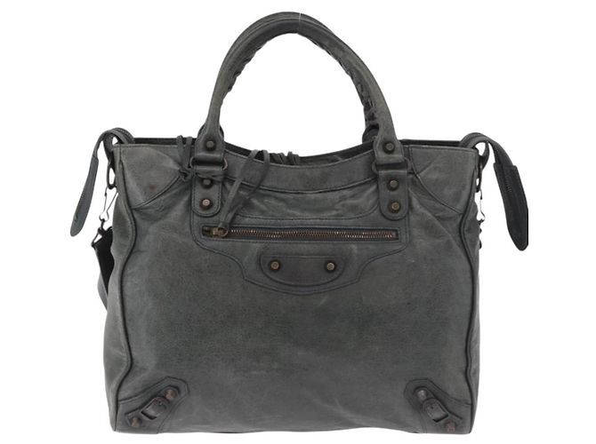 Borsa BALENCIAGA Vero in Pelle 2way Grigia 235216 Auth 185366V - vista 13