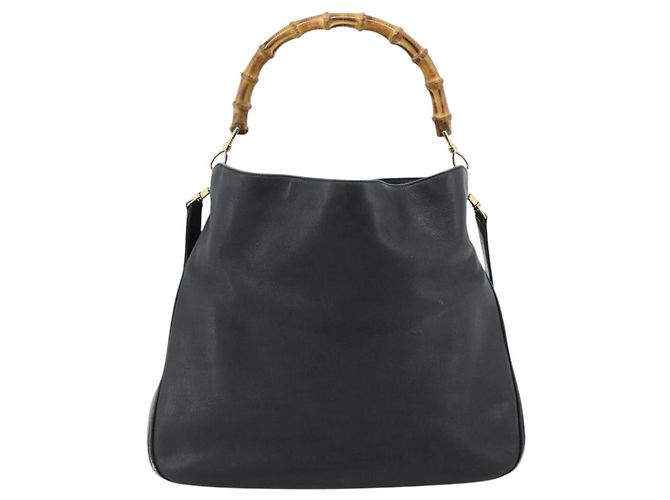 Borsa a Spalla GUCCI Bamboo in Pelle 2way Nero Oro 001 1577 3444 Auth BA13349 D'oro - vista 2