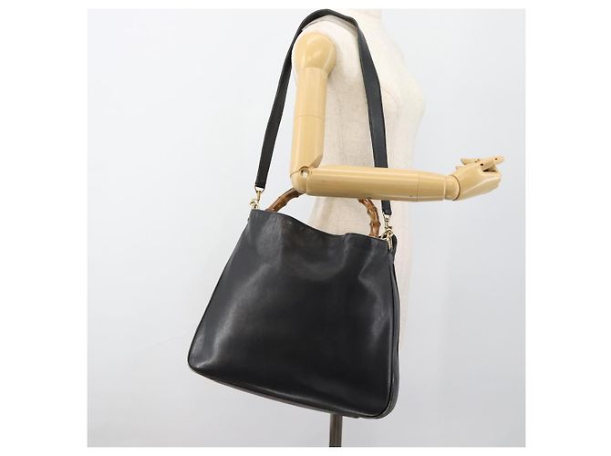 Borsa a Spalla GUCCI Bamboo in Pelle 2way Nero Oro 001 1577 3444 Auth BA13349 D'oro - vista 23