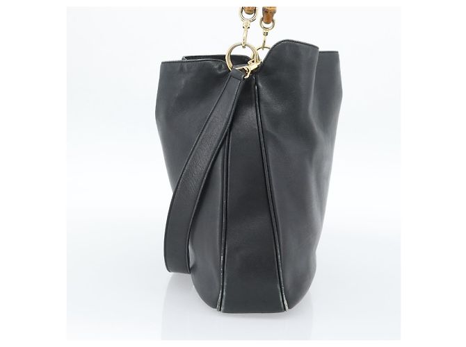 Borsa a Spalla GUCCI Bamboo in Pelle 2way Nero Oro 001 1577 3444 Auth BA13349 D'oro - vista 4