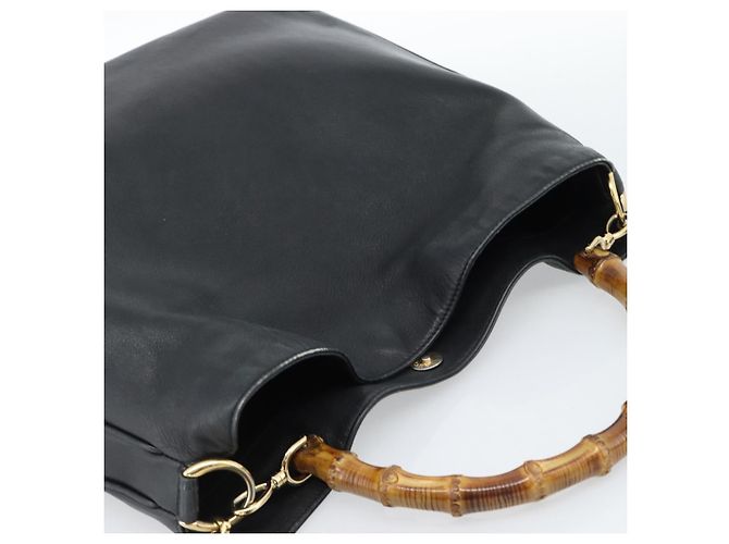 Borsa a Spalla GUCCI Bamboo in Pelle 2way Nero Oro 001 1577 3444 Auth BA13349 D'oro - vista 6