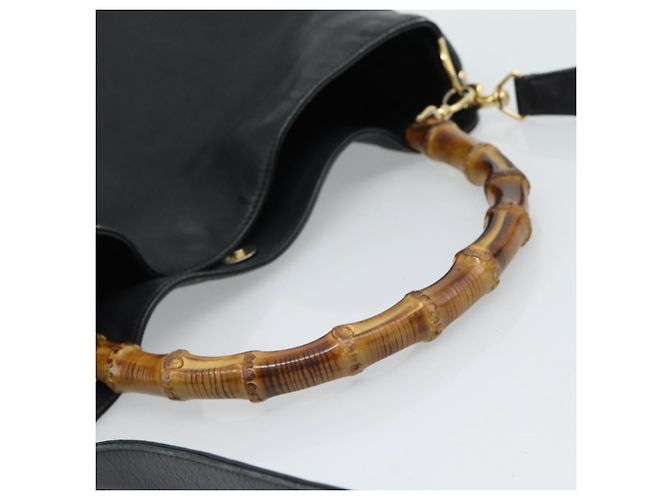 Borsa a Spalla GUCCI Bamboo in Pelle 2way Nero Oro 001 1577 3444 Auth BA13349 D'oro - vista 7