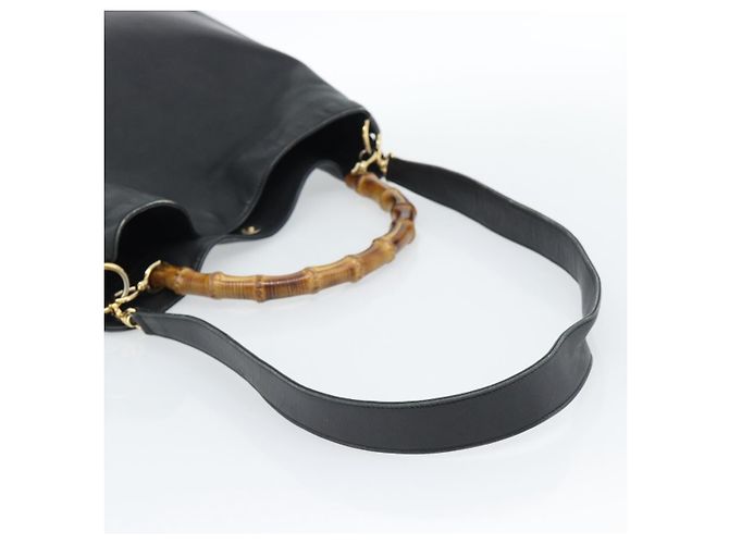 Borsa a Spalla GUCCI Bamboo in Pelle 2way Nero Oro 001 1577 3444 Auth BA13349 D'oro - vista 9