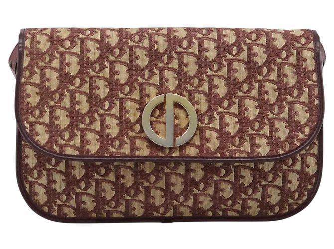 Borsa a Spalla Christian Dior Trotter Canvas Rosso Oro Auth BA13387 D'oro - vista 13
